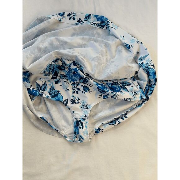 Women's Yoniqui Tankini & Swim Skirt Set, Blue/White, Size Large, Flowers - Picture 8 of 9